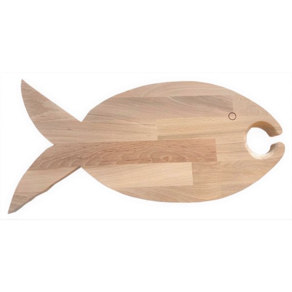 Tabla de cortar de madera de haya natural FSC modelo pescado 1 vaso 