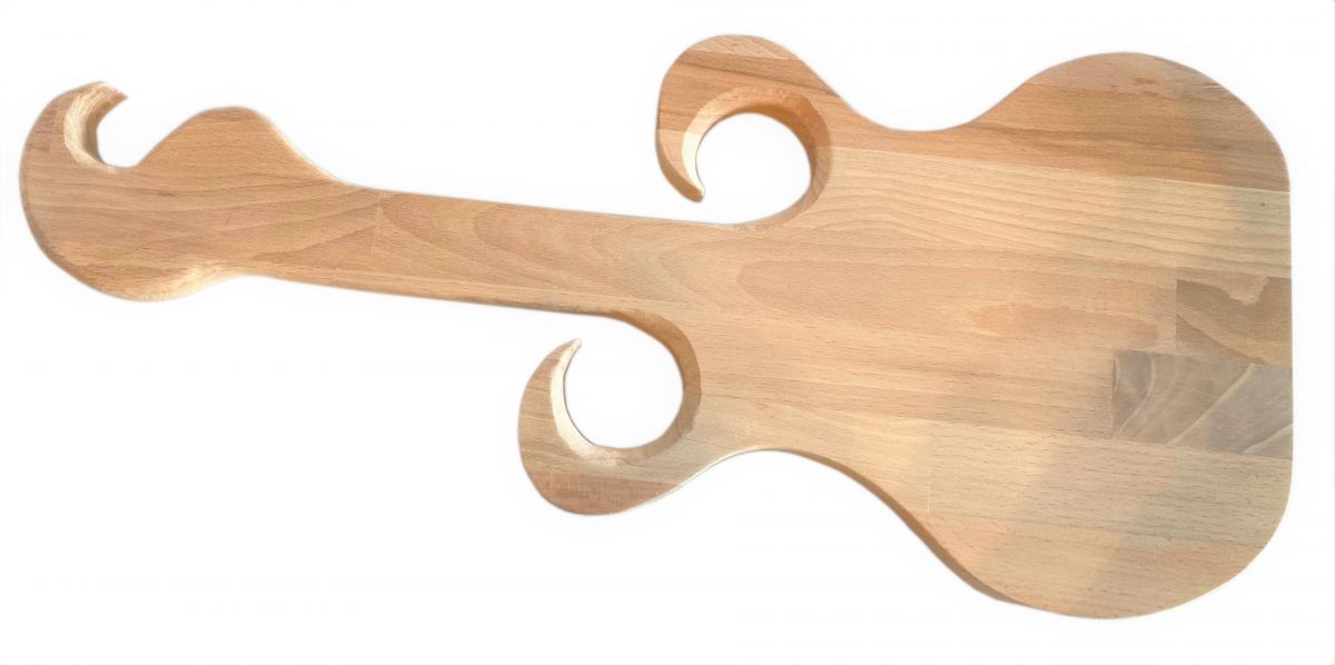 Tabla de cortar de madera de haya natural FSC modelo guitarra lugar para 2 vasos