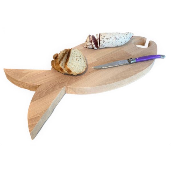 Tabla de cortar de madera de haya natural FSC modelo pescado 1 vaso 