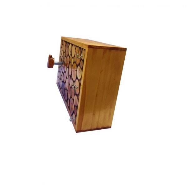 Perchero de pared rectangular de troncos de madera color miel con 1 percha y llavero 30x20 cm