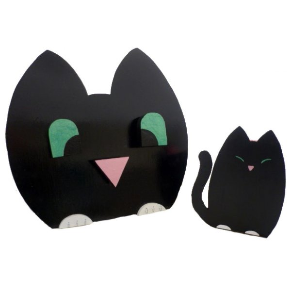 Set de vuelta al cole en madera modelo : gato travieso Portal&aacute;pices y perchero de pared con 3 ganchos + llavero