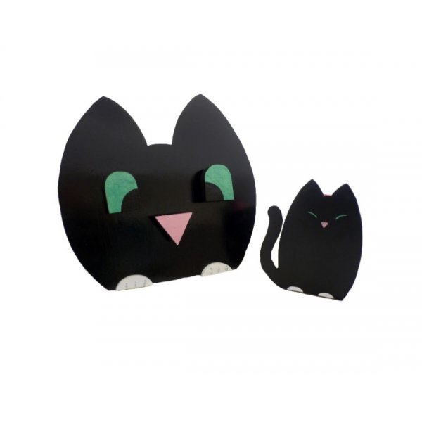 Set de vuelta al cole en madera modelo : gato travieso Portal&aacute;pices y perchero de pared con 3 ganchos + llavero