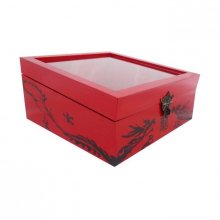 Caja de madera inclinada con tapa de cristal. Modelo : dragón rojo