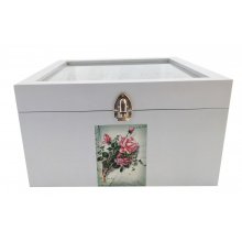 Caja de madera y su tapa de cristal. Modelo : carta de agua de rosas