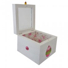 Pequeña caja de madera maciza con decoración de cupcakes blancos
