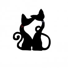 Letrero de madera para puerta o pared modelo : pareja gato gran corazón abrazo 46x40 cm negro