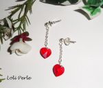 Pendientes con cadena corazón Swarovski rojo, plata 925