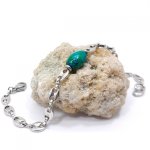 Pulsera de piedra rubizolita azul sobre cadena de acero en grano de café 