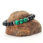 Pulsera de hombre de piedra malaquita con cuentas de ónice y acero inoxidable