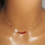 Collier ras de cou en argent 925 avec petite croix etperles en cristal rouge