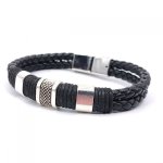 Pulsera de hombre con 3 bucles y cuerda en cuero negro