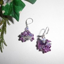 Originales pendientes de flores y violetas con cuentas de cristal