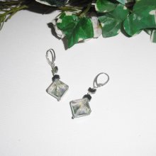 Pendientes de diamantes de cristal verde en plata de ley 925