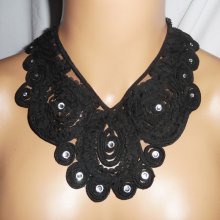 Original collar gargantilla grande de flores de encaje negro con cristal de Swarovski