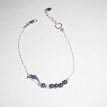 Original pulsera de cuentas de delfín y hematites en cadena de plata 925