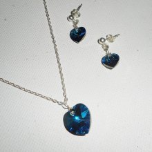 Colgante corazón azul con cristal Swarovski en cadena de plata 925