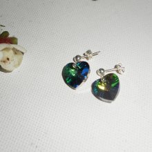 Pendientes corazón de cristal Swarovski verde en plata 925