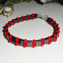 Pulsera de piedra hematites con cuentas de cristal rojo y plata 925