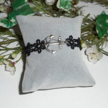 Original pulsera con ancla y encaje negro