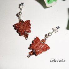 Pendientes mariposa de ágata marrón y cristal, plata 925