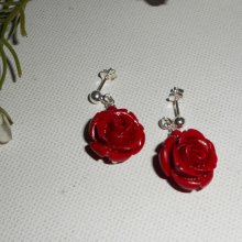 Pendientes con rosas rojas, plata 925