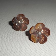 Pendientes con flor de nácar marrón, plata 925
