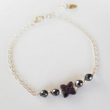 Pulsera flor de piedra hematites en cadena de plata 925