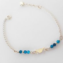 Pulsera de piedras de ágata azul con caballito de mar en cadena de plata 925