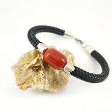 Pulsera de cuerda tejida con piedra de barril de cornalina