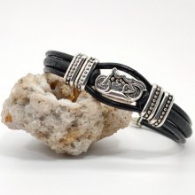 Pulsera de moto con cordones de cuero negro