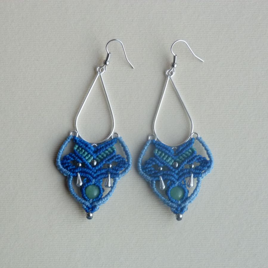 Pendientes en micromacramé azul/azul celeste/verde turquesa