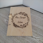 Cuaderno íntimo, tapa de madera pirograbada (hecho a mano), personalizable