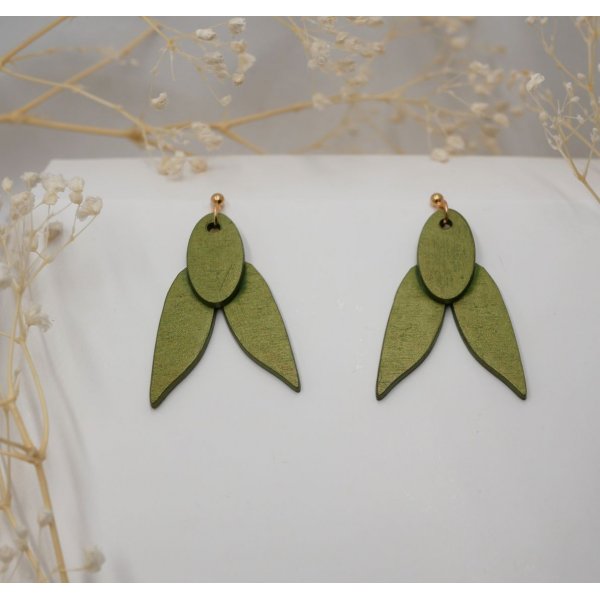 Pendientes de madera Cigarradas verde brillante