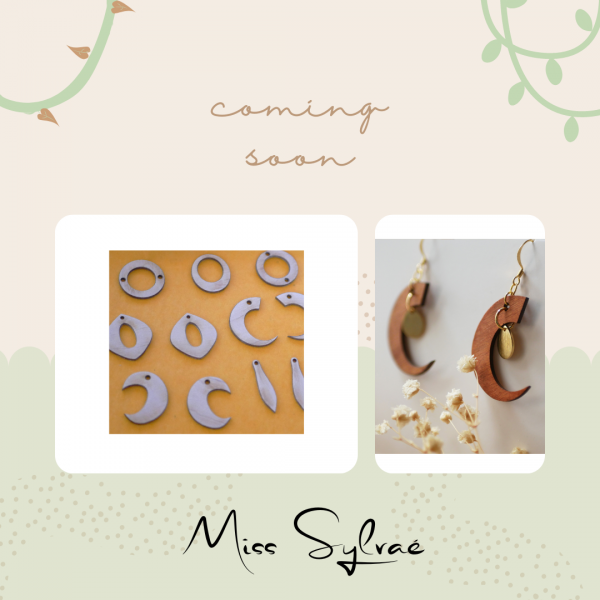 Pendientes en madera de cerezo gr&aacute;ficos y chapados en oro