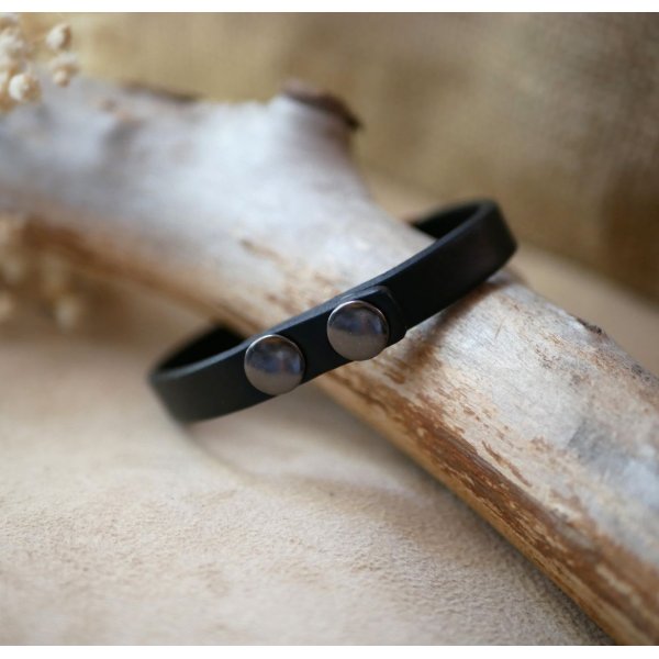 Bracelet en cuir noir tiss&eacute; bicolore en coton argent&eacute; et cuir fin rouge brique