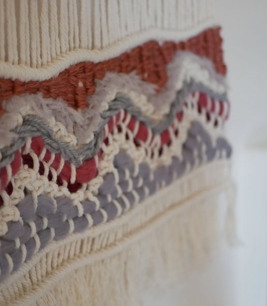 Ensemble de suspensions murales en macram&eacute; tiss&eacute; et tissage circulaire assorti