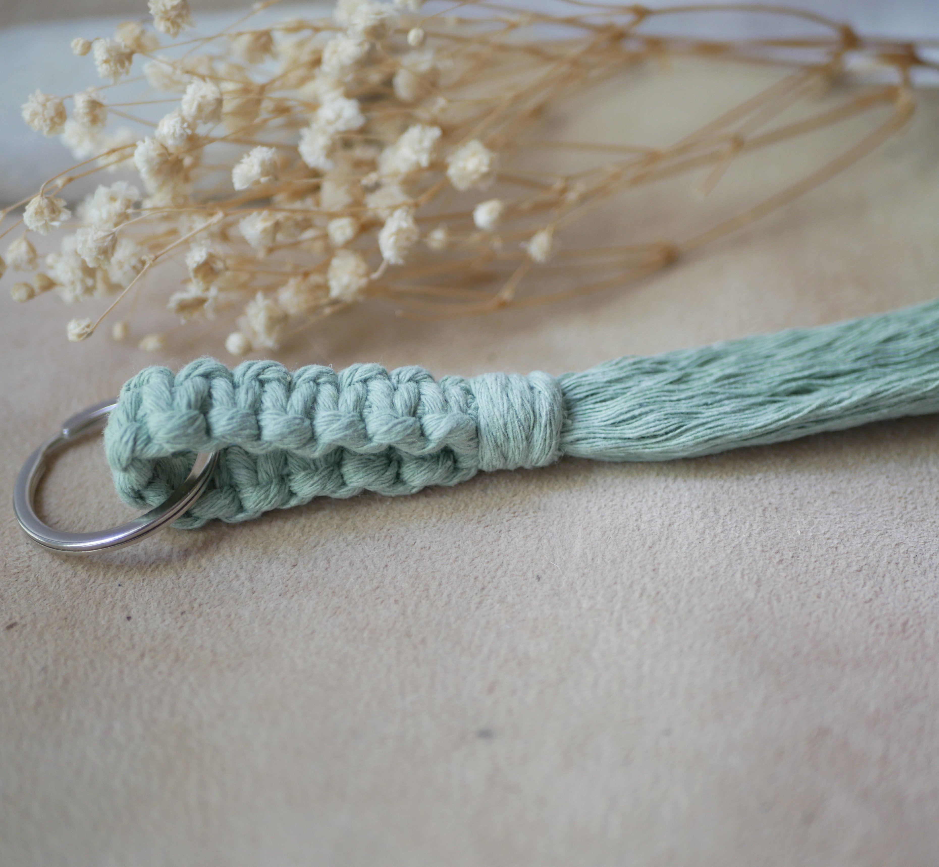 Porte-cl&eacute;s macram&eacute; corde coton couleur au choix 