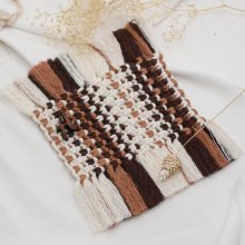 Mini tapis 'Chocolat' pour dessous de tasse en macramé écru, beige et marron