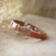 Bracelet en cuir femme rose poudré et tissé