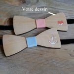 Pajarita de madera, diseño personalizable, grabada y pintada, fabricada en Francia