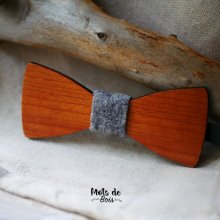Pajarita de madera y lana para personalizar fabricada en Francia