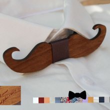 Pajarita Moustache de madera tintada para personalizar fabricada en Francia