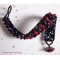 Pulsera de cuentas de terciopelo negro y rojo con facetas y cuentas de cristal nacarado