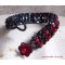 Pulsera de cuentas de terciopelo negro y rojo con facetas y cuentas de cristal nacarado