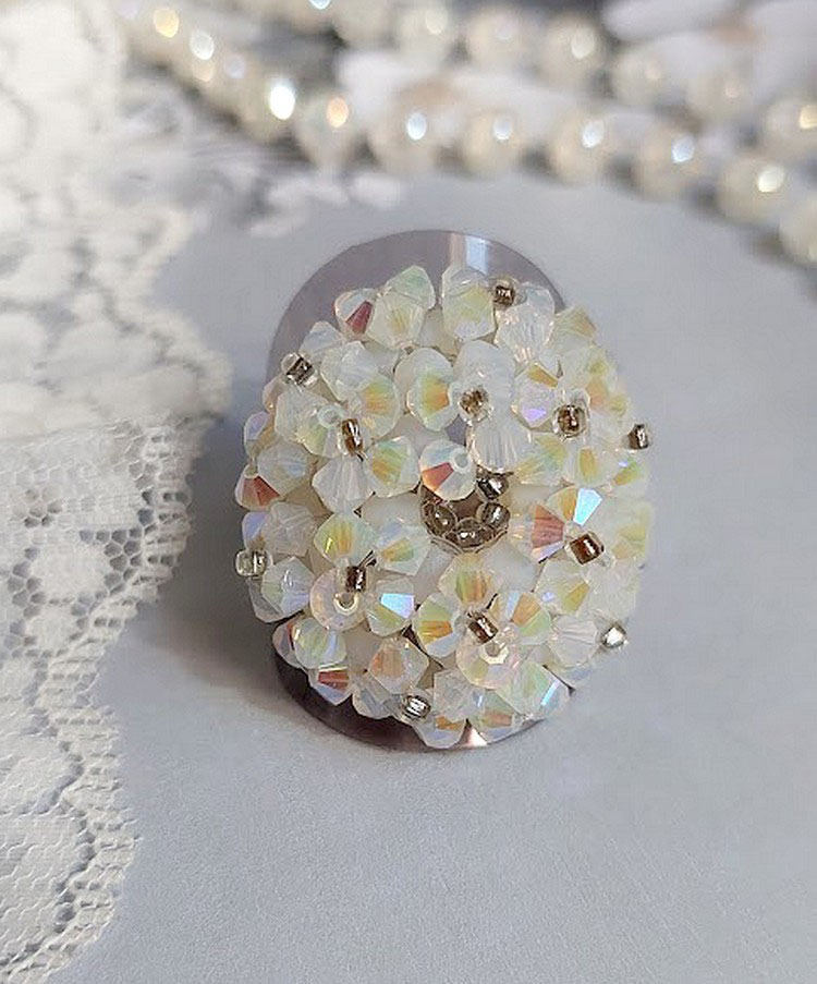 Anillo de cristal con facetas y hiladores de cristal Swarovski
