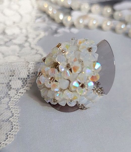 Anillo de cristal con facetas y hiladores de cristal Swarovski