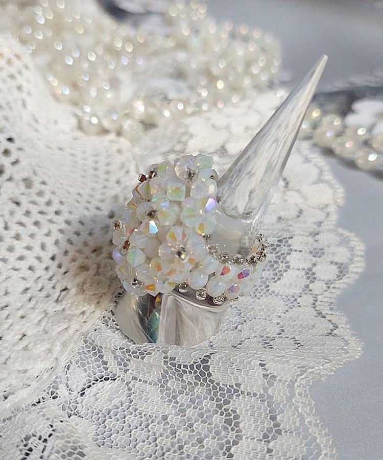 Anillo de cristal con facetas y hiladores de cristal Swarovski