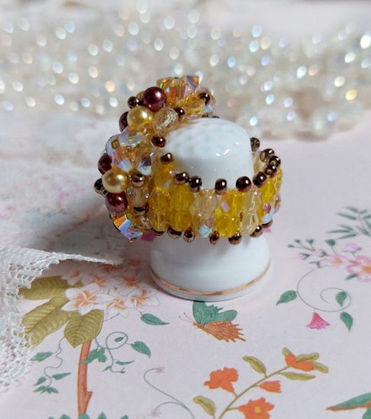 Anillo Sunshine con facetas, cuentas de perlas y espirales de cristal de Swarovski