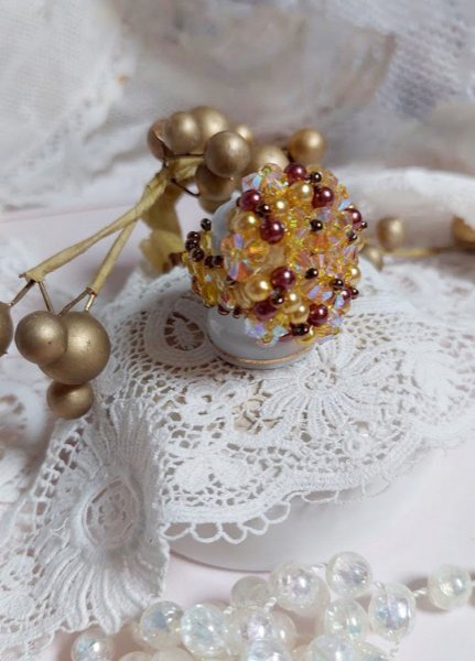 Anillo Sunshine con facetas, cuentas de perlas y espirales de cristal de Swarovski