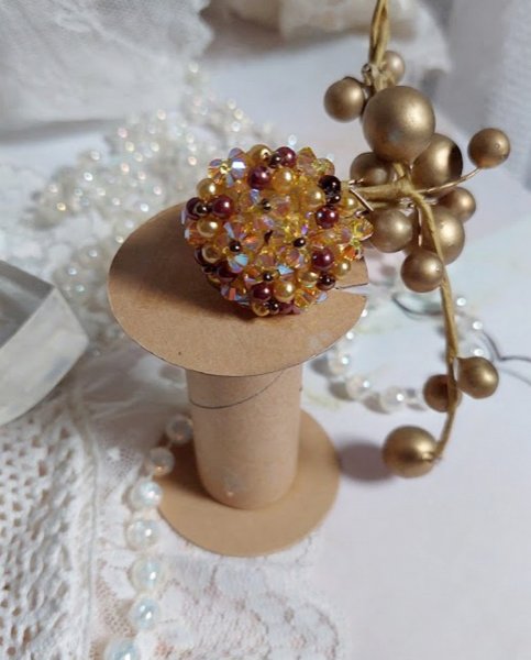 Anillo Sunshine con facetas, cuentas de perlas y espirales de cristal de Swarovski